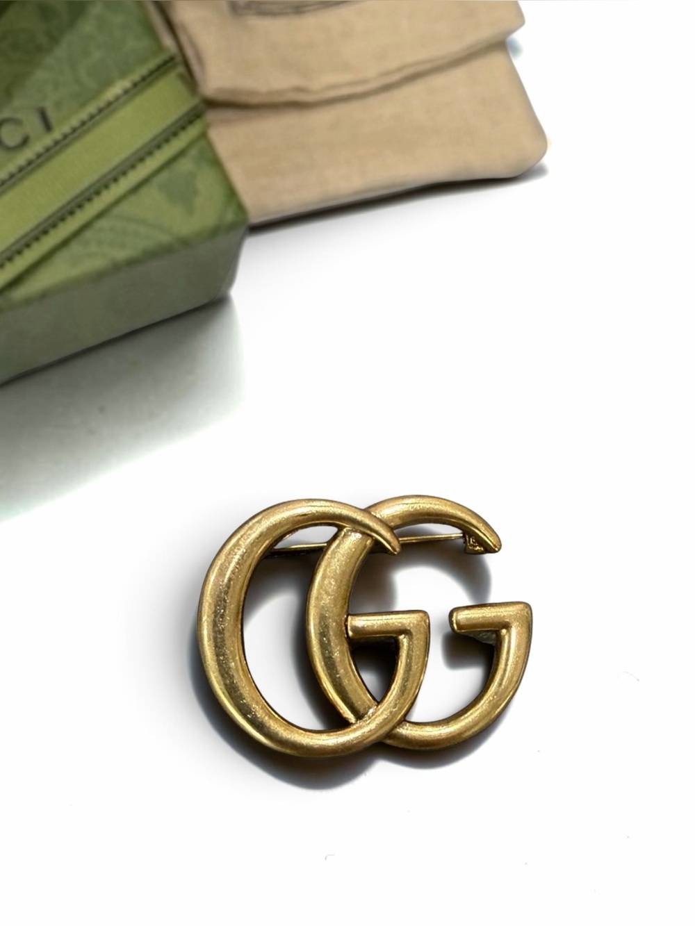 Vintage Gucci Double G gold logo Brooch